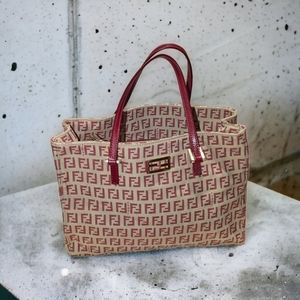 Authentic Fendi Red and Tan  Zucchino Tote